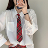 红色格子免打领带女日系jk衬衫学院风百搭休闲时髦单品格纹领结男