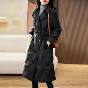 高端品牌西装领黑色羽绒服，女中长款修身气质冬季2024年白鸭绒(白鸭绒)