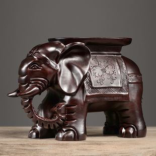 黑檀木雕泰国大象摆件一对客厅实木质象凳换鞋凳象墩凳红木工艺品