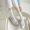 夏季薄款镂空白色袜子女纯棉中筒袜芭蕾风女款长袜堆堆袜配小皮鞋