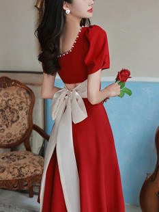 敬酒服新娘红色结婚礼服，女订婚连衣裙平时可穿夏季高级感回门便装