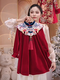 韩系女童加绒连衣裙冬装2024洋气儿童红色丝绒裙女孩中国