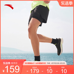 安踏男子速干跑步短裤两件套夏季高弹梭织，马拉松训练运动裤子