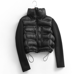 G241纯色立领黑色拼接拉链外套短款小个子冬季长袖女棉衣棉服