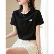 黑色短袖t恤女夏季圆领体恤衫修身显瘦短款上衣