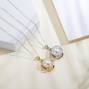 名皇珠宝s925银花朵，金色淡水珍珠吊坠10-11mm