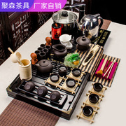 聚森紫砂功夫茶具套装整套茶杯套装组合盖碗实木茶盘四合一电磁炉