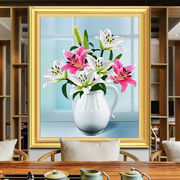 十字绣客厅大画百合花瓶，45色满绣小幅花卉餐厅，现代简约自己绣