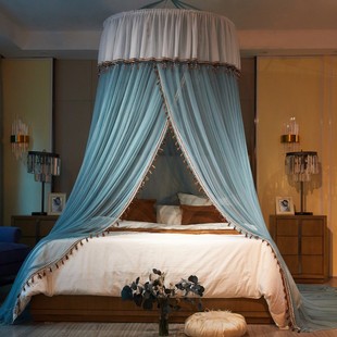 公主风吊顶式蚊帐家用卧室，免安装圆顶宫廷高级落地床幔1.5米