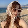法式田园风头巾女包头蕾丝三角巾，头饰氛围感碎花发带沙滩海边拍照