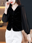 杭州大牌真丝绒衬衫，女士2023秋季高贵洋气金丝绒桑蚕丝上衣