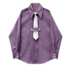 特大码300斤紫色灯芯绒领带衬衫男女春夏季设计感学院风衬衣外套