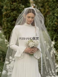 新娘头纱网格长款白色，婚纱礼服面纱，婚礼仪式拍照造型款头饰配饰