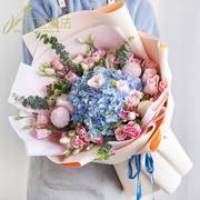 绣球玫瑰生日花束送女友，鲜花速递成都北京上海广州同城花店配送
