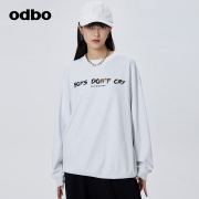 odbo 潮牌情侣装圆领灰色卫衣女2023春季宽松字母设计感上衣