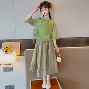 女童汉服套装裙2024夏装，中国风唐装旗袍，改良小女孩时尚复古裙