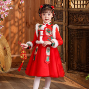 公主裙喜庆蓬蓬冬季两件套连衣裙马甲新年服新儿童拜年服加绒中式