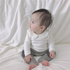 婴儿秋装衣服女韩版纯棉百搭上衣，宝宝纯色翻领长袖，t恤打底衫