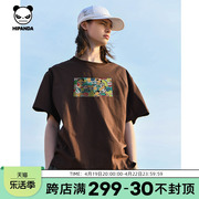 hipanda你好熊猫美拉德风美式高级短袖，t恤男2024夏季宽松情侣短t