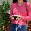 春季多巴胺树莓色外套开衫针织衫，毛衣女(毛衣女，)玫粉色修身树莓粉外搭短款