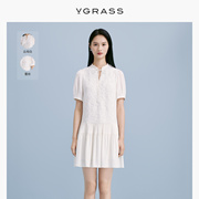 vgrass云母白蕾丝(白蕾丝)连衣裙夏季真丝，气质小白裙vsl2o23970