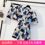 哺乳衣夏装外出时尚辣妈款雪纺套装大码胖mm喂奶期连衣裙服两件套