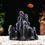 紫砂黑陶懒人鱼缸造景假山石头树木珊瑚水族箱装饰仿真摆件造景石