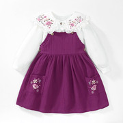 女童背带裙秋装连衣裙洋气紫色，套装儿童欧美风白色衬衫吊带裙