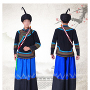 凉山彝族服饰男套装蓝色机绣花新郎伴郎传统复古少数民族服装摄影