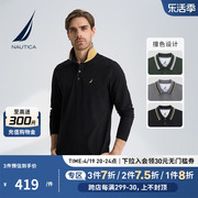 NAUTICA/诺帝卡男装春季商务翻领T恤棉氨珠地拼色休闲POLO衫男