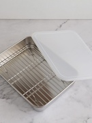 不锈钢430平底深型烘焙烤盘网架带盖保鲜盒方盘蒸饭烤鱼托盘