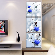 微框画挂钟三联画钟表挂钟创意艺术时钟客厅现代装饰画竖版晶瓷画