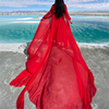 2023春夏真丝连衣裙仙女，气质海边度假沙滩裙红色，超长拖尾拍照长裙