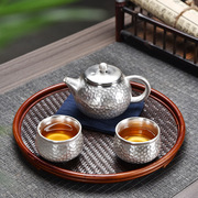 纯银茶壶一壶二杯 鎏银茶具套装 户外简约便携旅行茶具泡茶器茶壶