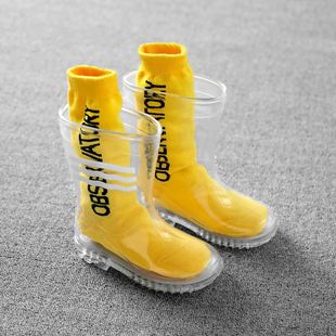 儿童长筒雨靴透明雨鞋2023高筒中大童PVC防滑小学生时尚洋气