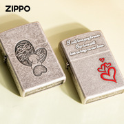 打火机zippo正版古银红心，永恒的爱zppo煤油，情人节礼物男zipoo
