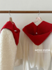 显白红色秋冬连帽披肩女毛线，针织围巾帽子一体，保暖装饰打结假领子