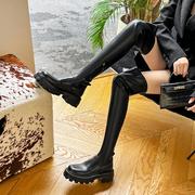 爱格琳方糖系列过膝长筒靴女2023春秋显瘦厚底，骑士靴瘦瘦靴女