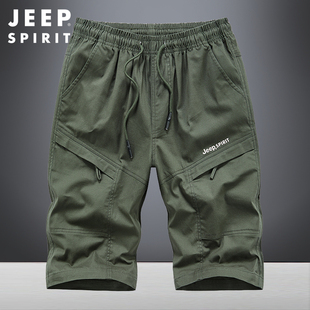 jeep吉普纯棉短裤男士夏季多口袋工装，宽松六分裤过膝休闲运动裤子