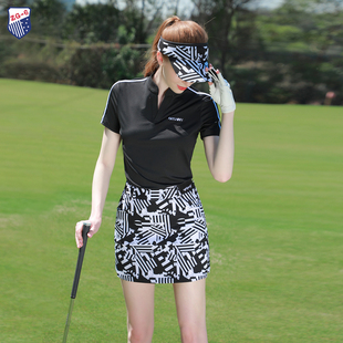 夏ZG6高尔夫女装球服装女时尚运动球衣短袖黑色显瘦上衣花色裤裙