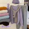 韩国奶芋紫粗针加厚混羊毛针织，毛衣女(毛衣女，)冬季简约即高级净色加厚上衣