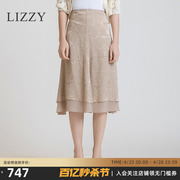 lizzy2024春季真丝，烧花中长款不规则荷叶边半身裙，优雅女裙子