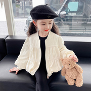 女童春秋外套韩版2024小童洋气时髦夹克女宝宝网红泡泡袖上衣