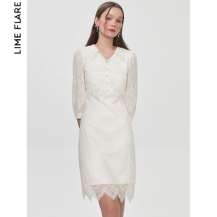 莱茵轻礼服别致设计感春季白色蕾丝，连衣裙奥莱商场同款高级感