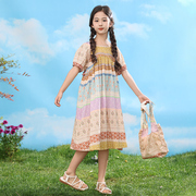 女童连衣裙夏款2024波，西米亚风格棉布裙子儿童，夏季大童公主裙