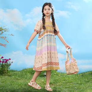 女童连衣裙夏款2024波西米亚风格棉布裙子儿童夏季大童公主裙