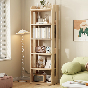 实木书架简易书柜儿童卧室一体墙角储物柜窄柜家用客厅储物置物架