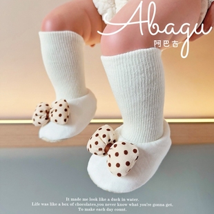 初生婴儿棉鞋冬季加绒鞋袜，一体0-3-5-6-9个月，蝴蝶结4女宝宝公主鞋