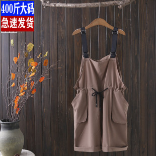 胖mm背带裤夏季薄款韩版大码，女装加肥加大码休闲连体裤短裤女
