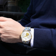 防水表8158男镂空士时尚商务机械日历手表不锈钢休闲白色国产腕表